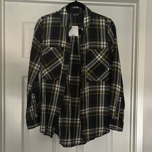 Topshop Plaid Shirt in Black and Yellow